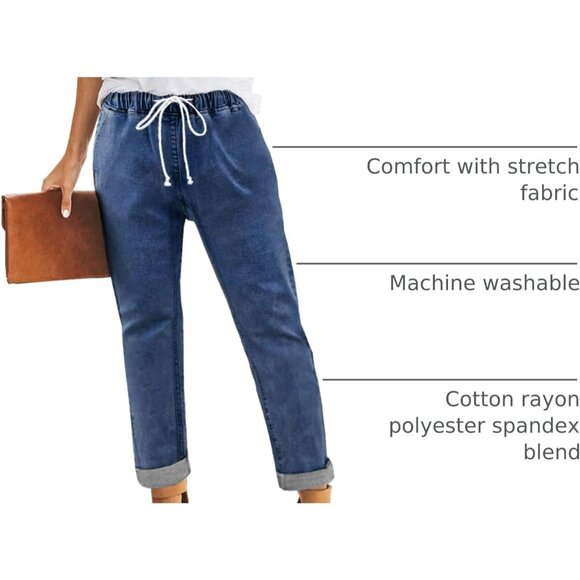 Womens Stretch Denim Jeans Elastic Waist Drawstring Casual Joggers Size XL - Picture 4 of 4
